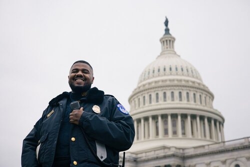 Alumnus and Capitol Police Officer Deon Atkins, '15, remains focused on his dream